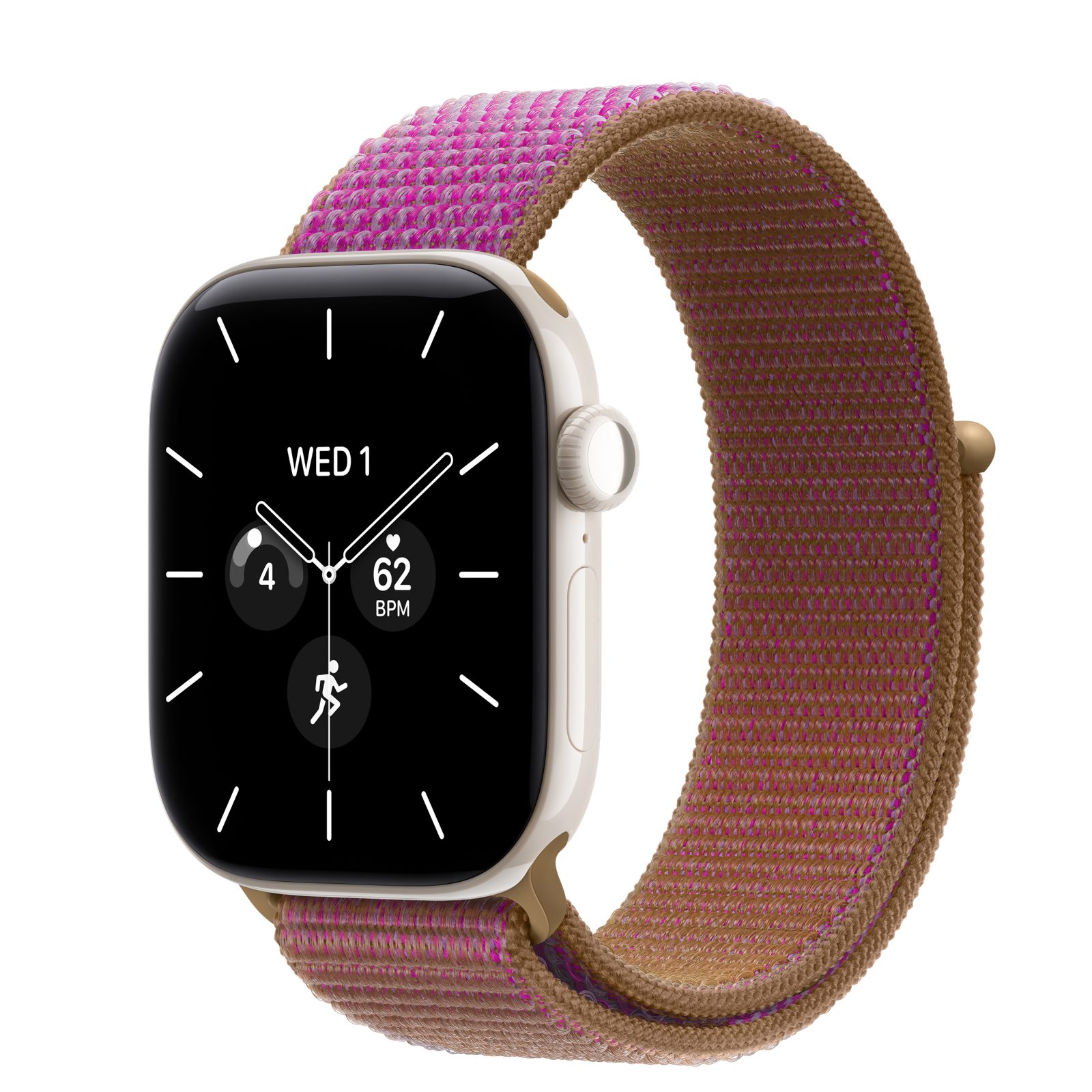 Apple Watch Series 12 (GPS + Cellular) • Keramikboett pärlvit, 42 mm • Sportloop magenta