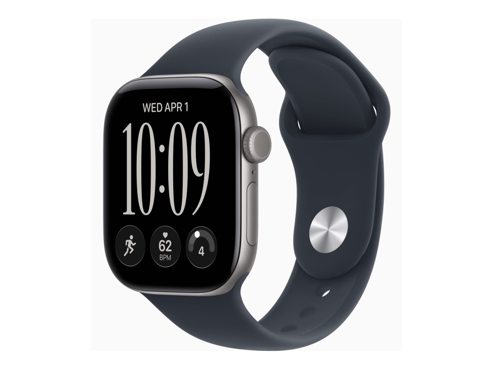 Apple Watch Series 12 (GPS + Cellular) - 42 mm - rymdgrå aluminium - smart klocka med sportband - gummi - marinblå - bandstorlek: S/M - 64 GB - Bluetooth, Wi-Fi 4, UWB, LTE - 5G - 31.5 g