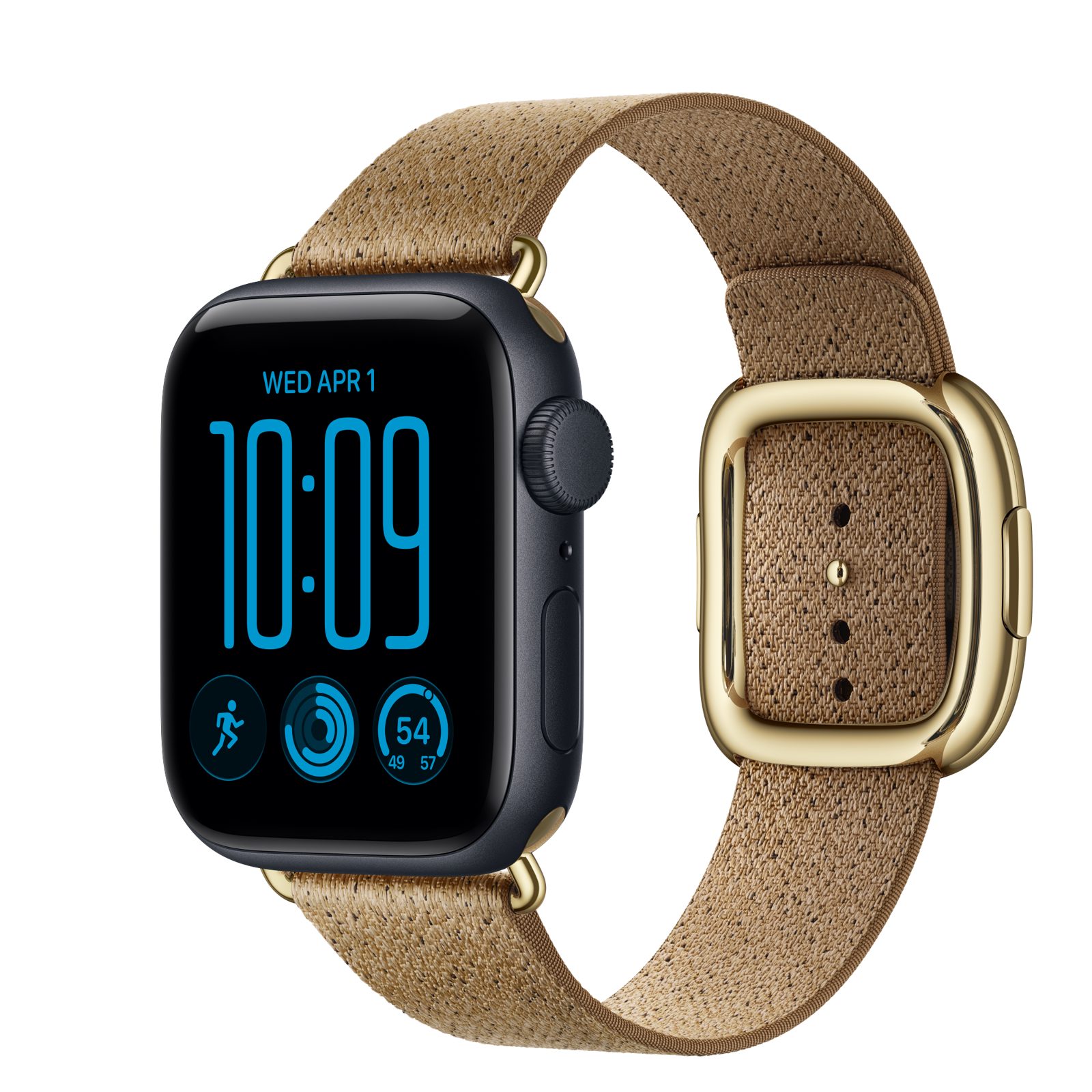 Apple Watch SE 3 (GPS) • Aluminiumboett midnatt, 40 mm • Modernt spänne kamelbrun