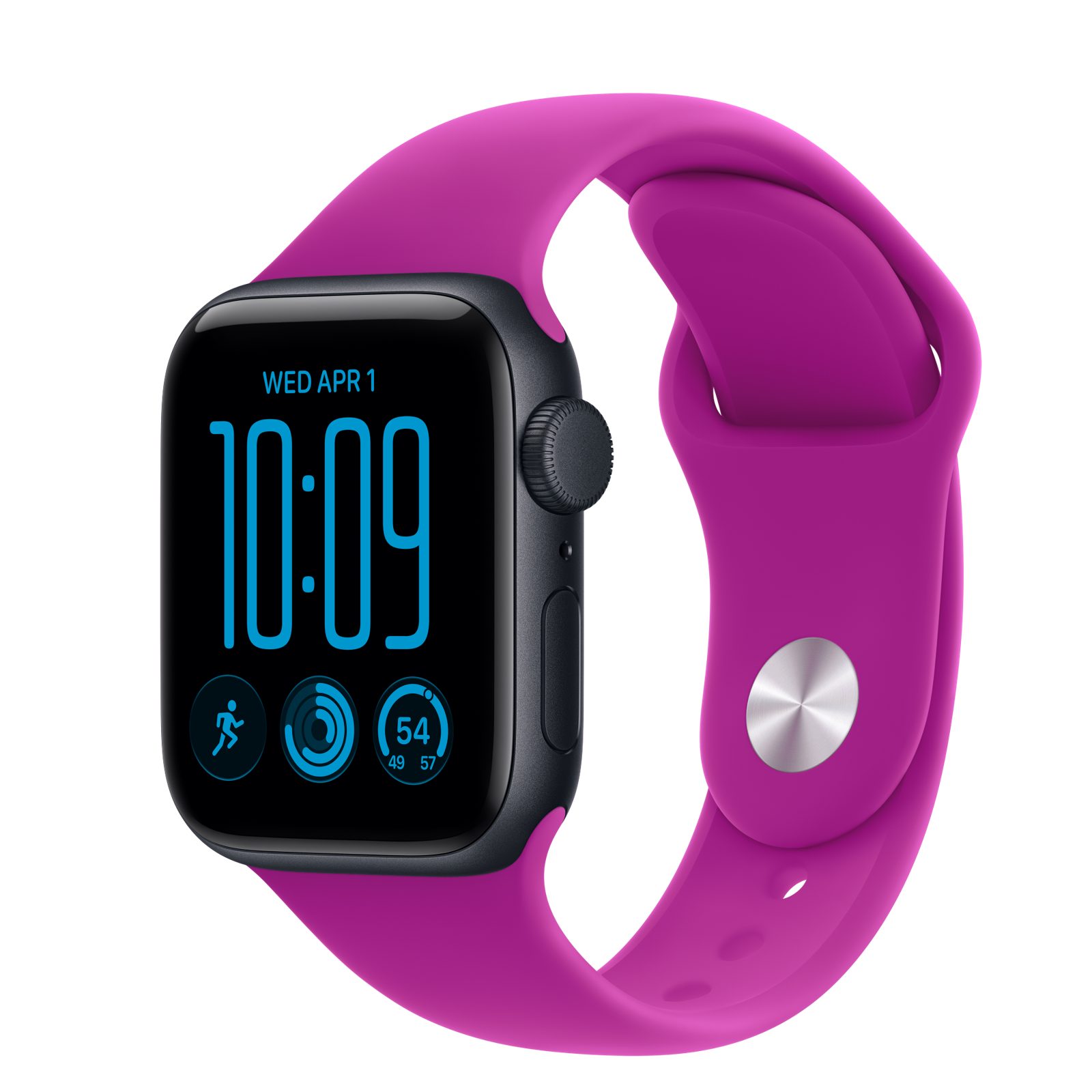 Apple Watch SE 3 (GPS) • Aluminiumboett midnatt, 40 mm • Sportband magenta