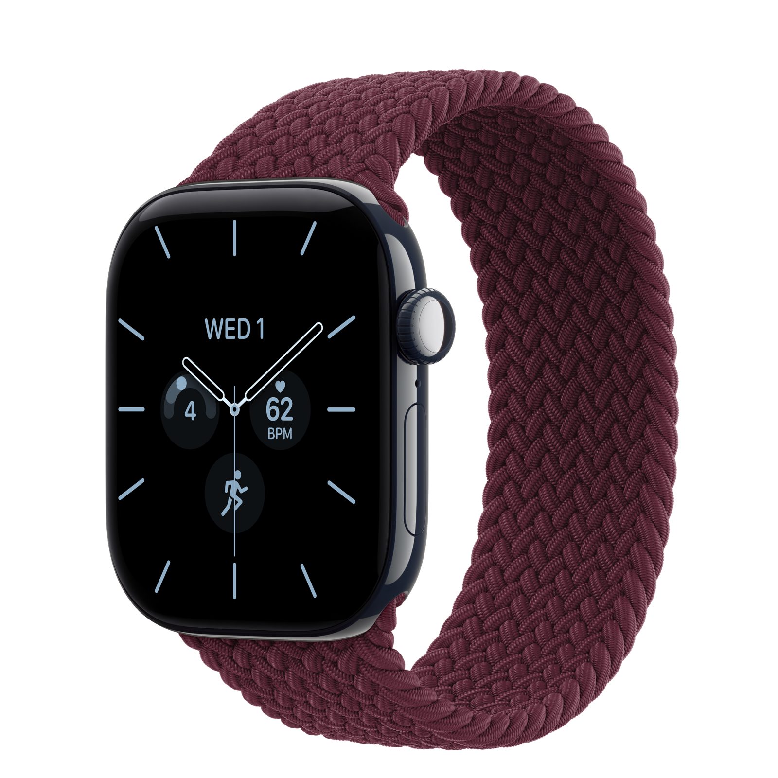 Apple Watch Series 12 (GPS + Cellular) • Keramikboett nattblå, 42 mm • Flätad sololoop bourgogne