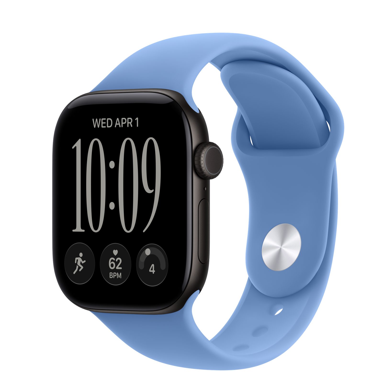 Apple Watch Series 12 (GPS) • Aluminiumboett svart, 42 mm • Sportband ängsblå