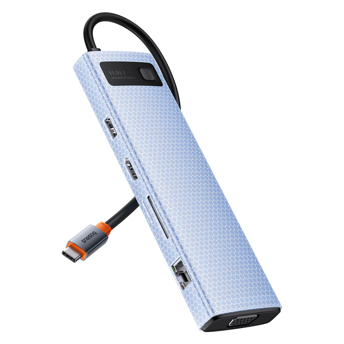 HUB 11in1 Baseus Metal Gleam USB-C PD, 3x USB-A 3.0, HDMI, VGA, AUX, RJ-45, SD TF - grå, bild 4