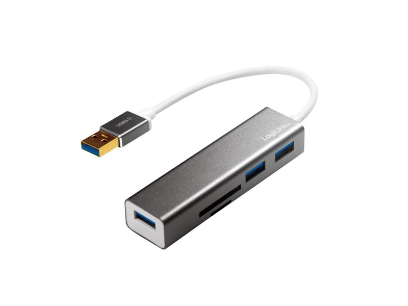 LogiLink UA0306, USB 3.2 Gen 1 (3.1 Gen 1) Typ-A, USB 3.2 Gen 1 (3.1 Gen 1) Typ-A, MicroSD (TransFlash),SD, 5000 Mbit/s, Sølv, Hvid, 0,15 m