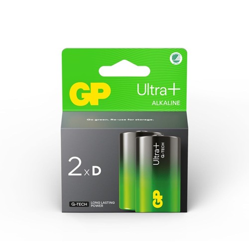 GP Ultra Plus alkaliskt D-batteri 13AUP/LR20 2-pack