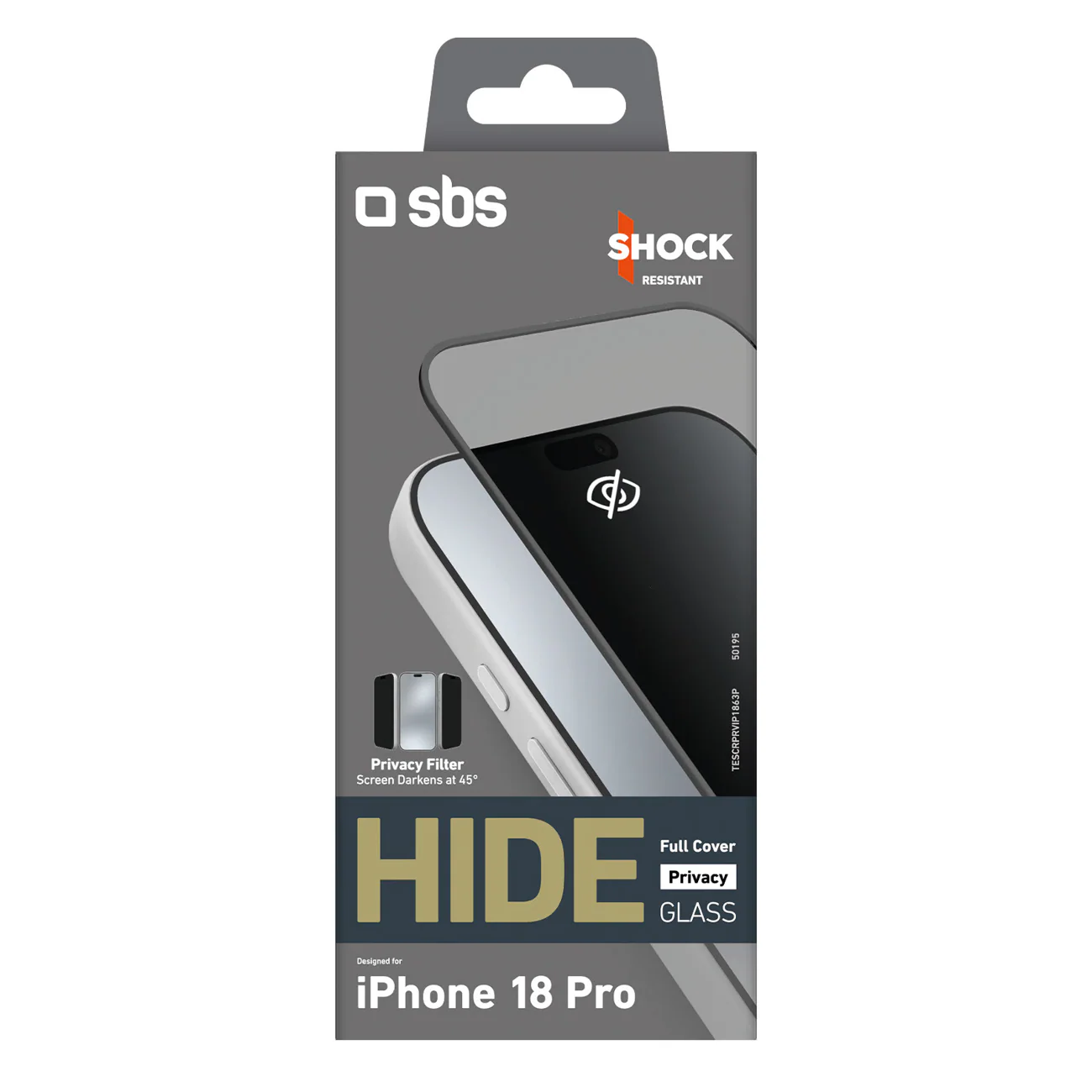 SBS Hide helskyddande sekretessglas för iPhone 18 Pro, 0,33 mm, bild 2