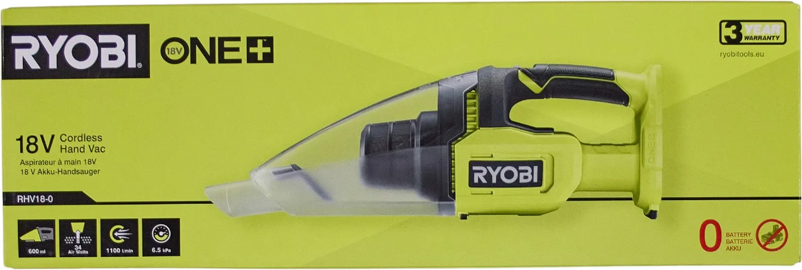 Ryobi ONE+, Torr, 1100 l/min, Utan påse, Gul, 0,6 l,uden Batteri og oplader