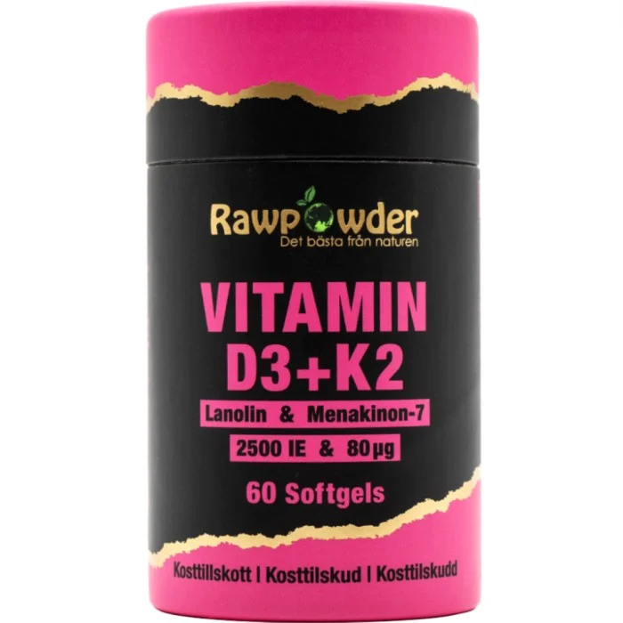 Rawpowder Vitamin D3 2500 IE + K2 80µg 60 softgels