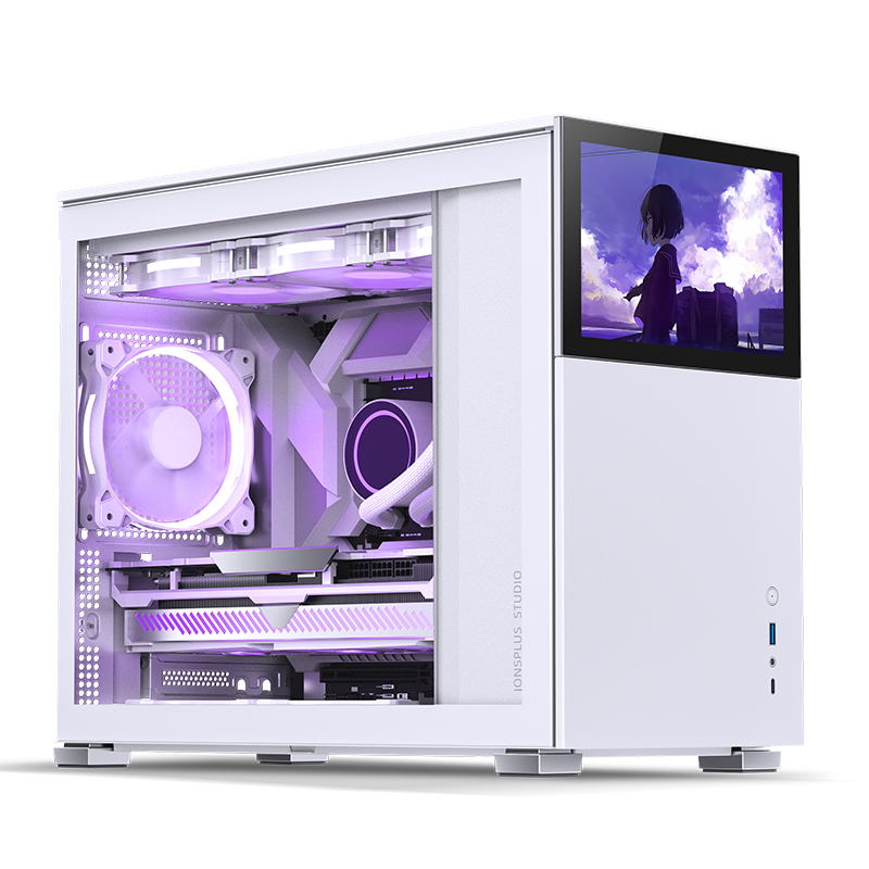 Jonsbo D31 Screen, MicroATX, 8" display i fronten, Tempered Glass - Vit, bild 3
