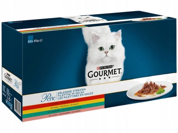 Purina Gourmet Perle våtfoder för katt 60x85 g kyckling, nötkött, kanin, lax
