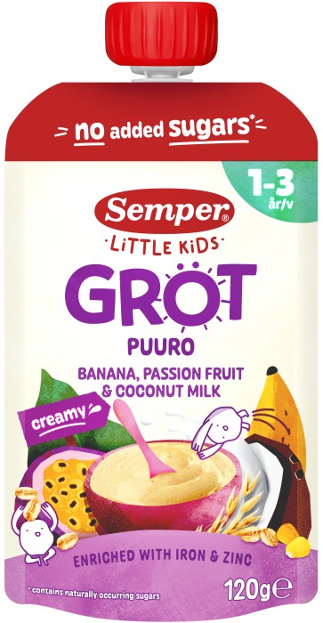 SEMPER Grötklämmis passionsfrukt/ban/kokos 1-3 år, 120 g