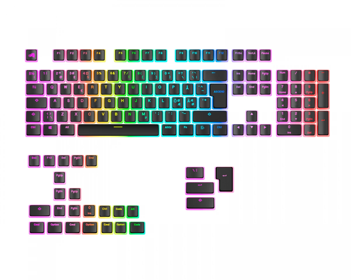 Glorious Aura V3 Keycaps Svart - Nordic ISO