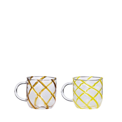Hübsch - Kiosk Glass Mugs Swirl - Yellow - 9x13xh10cm
