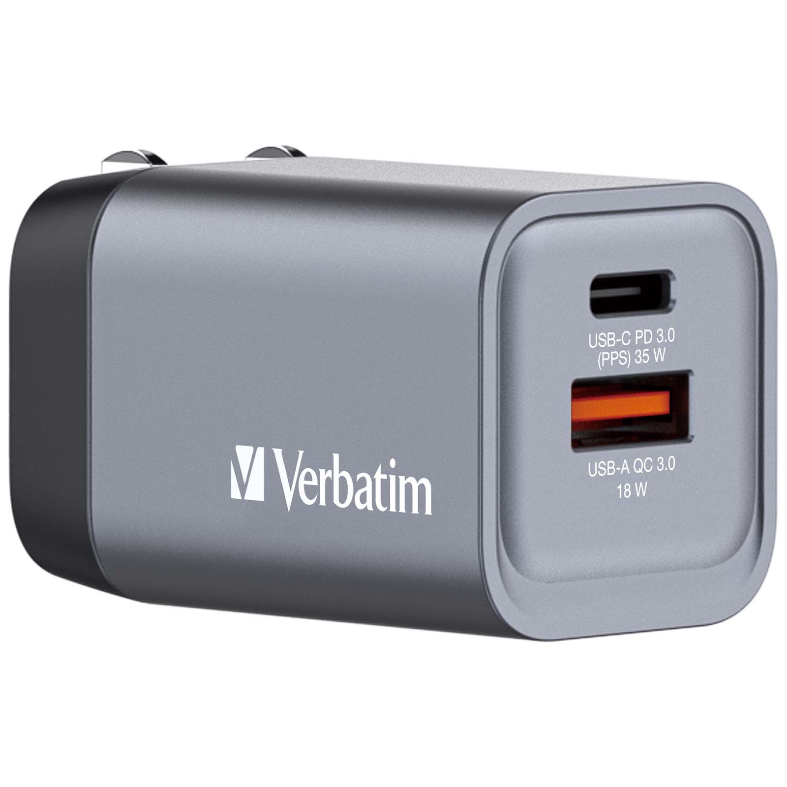 AC-adapter Verbatim GaN Charger 35W, 1xUSB-C / 1xUSB-A, inkl. reseadapter EU/UK/US, bild 4