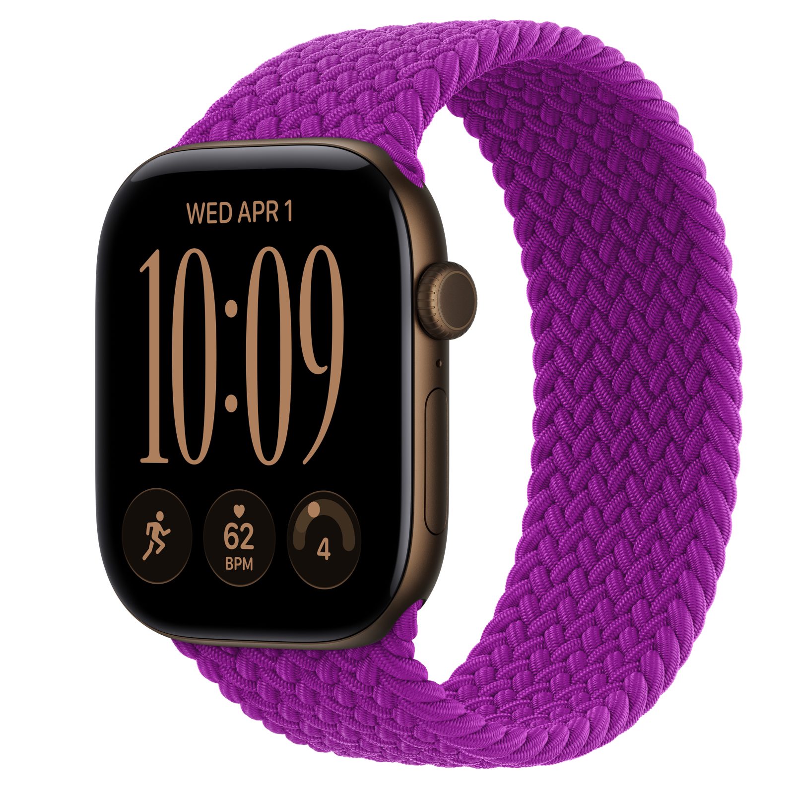 Apple Watch Series 12 (GPS) • Aluminiumboett mörk brons, 46 mm • Flätad sololoop magenta