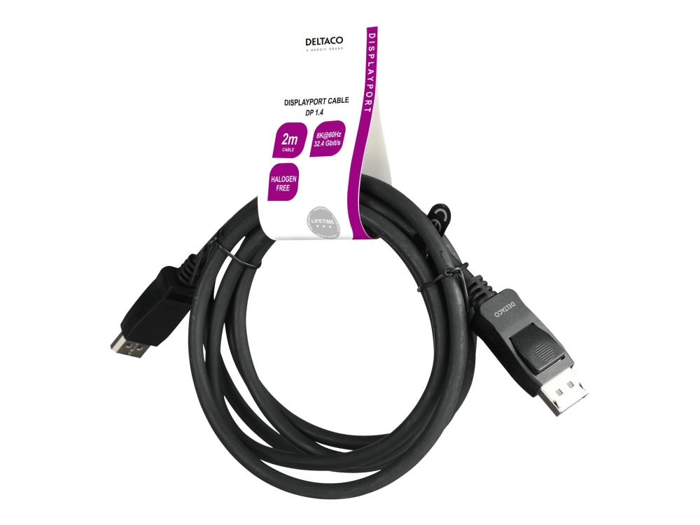 Deltaco LSZH DisplayPort Kabel 8K Svart (2 meter)