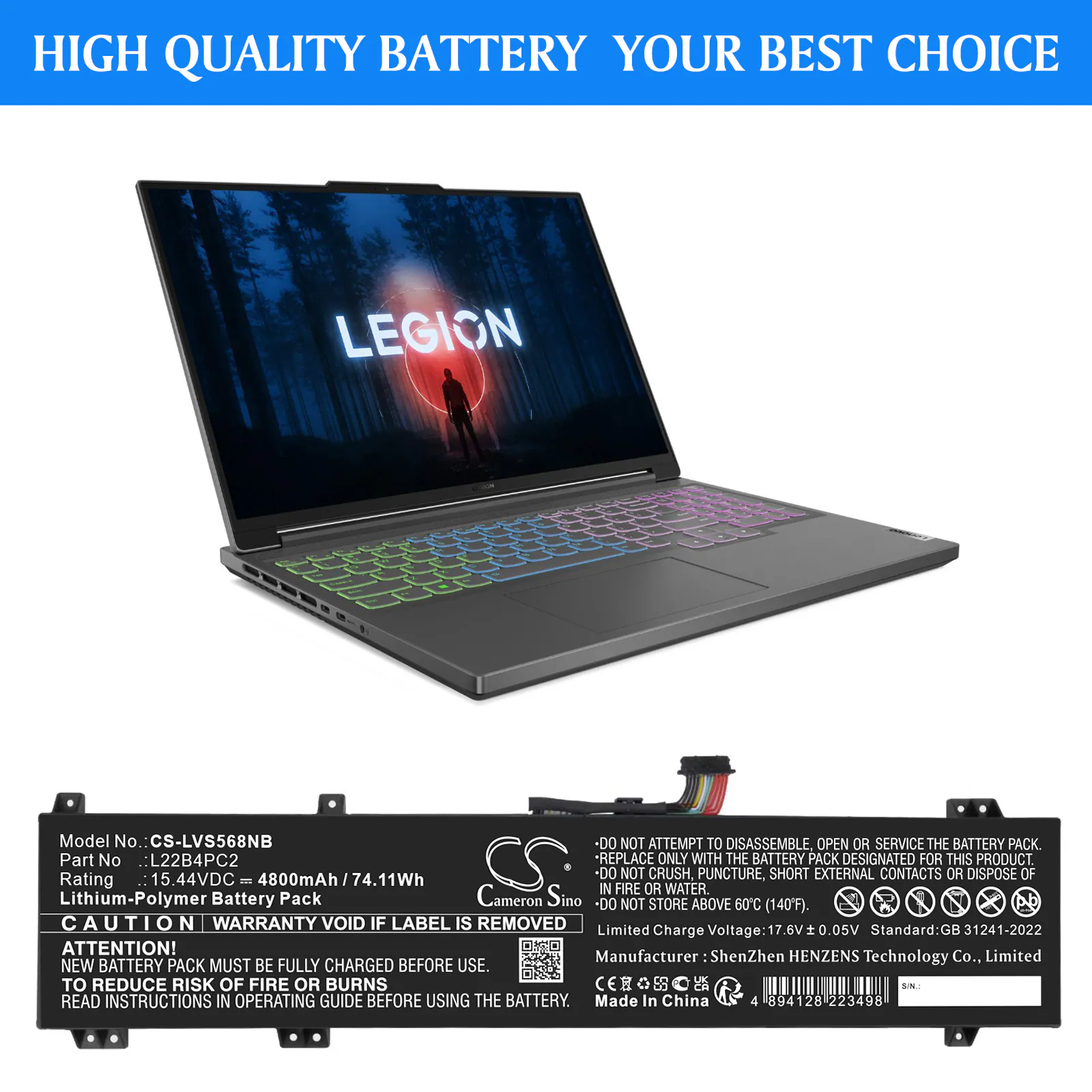 Batteri till Notebook, Bärbar dator för Lenovo Legion Slim 5 16APH8 82Y90005JP m.fl.