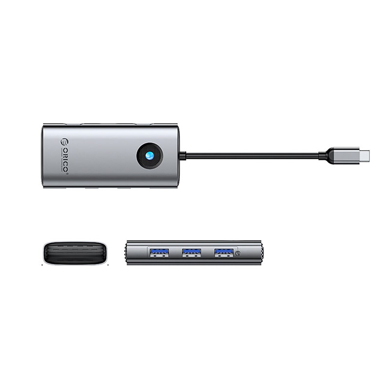 Orico PW11-6P USB-C Hub Dockningsstation 3x USB-A 3.0 + 1x USB-C 2.0 + 1x HDMI - Grå, bild 2