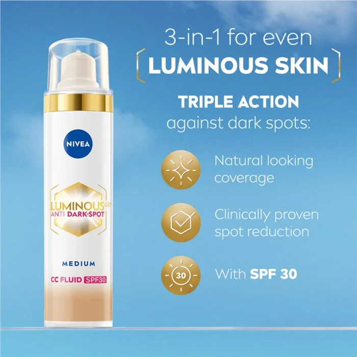 NIVEA Luminous 630 Anti Dark-Spot CC Fluid 3-in-1 Medium SPF30 40 ml, bild 2