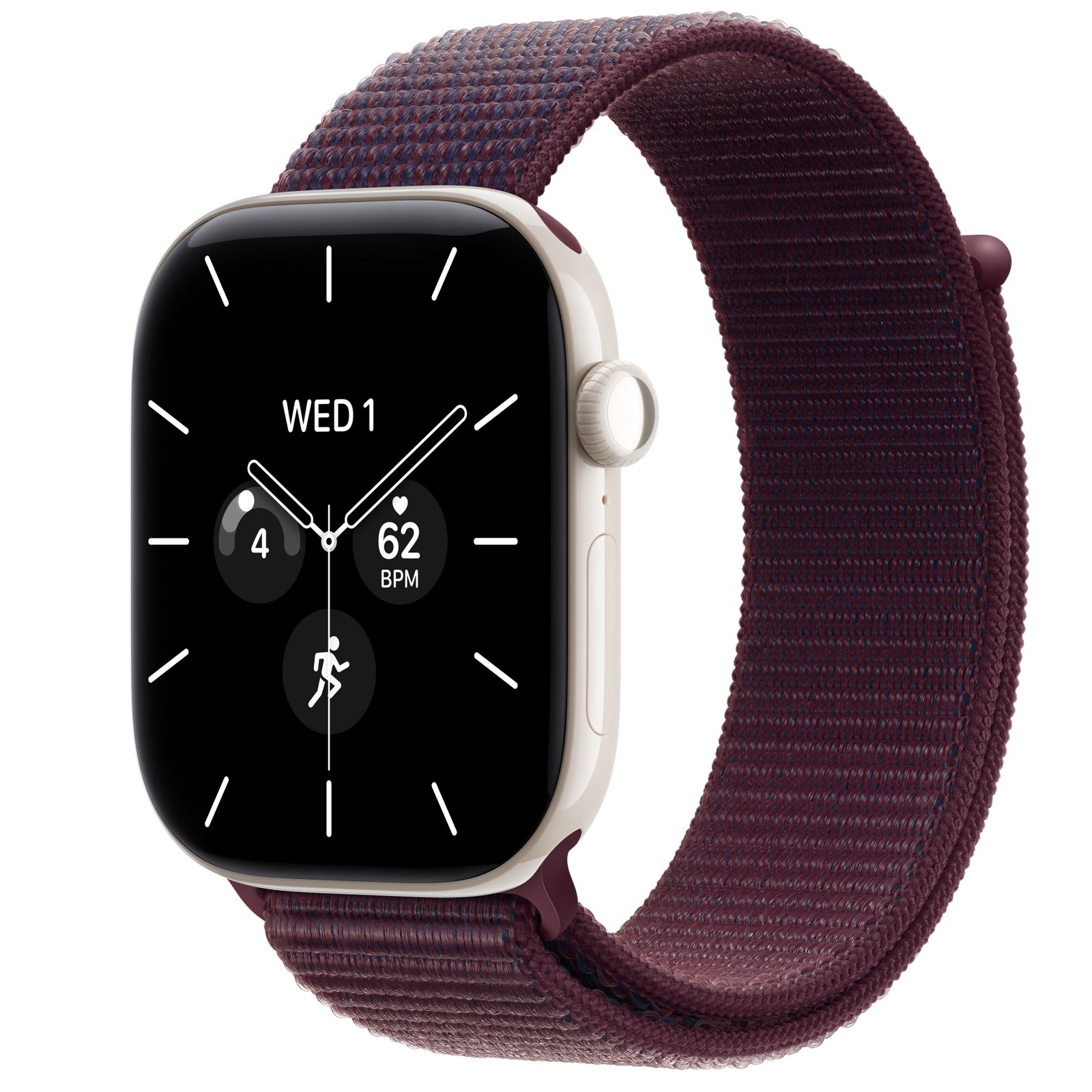 Apple Watch Series 12 (GPS + Cellular) • Keramikboett pärlvit, 46 mm • Sportloop bourgogne