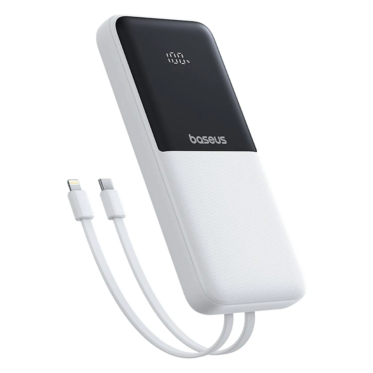 Baseus Lipow 10 000 mAh 22,5 W powerbank med två inbyggda kablar (USB-A–USB-C 3 A 20 cm) – vit