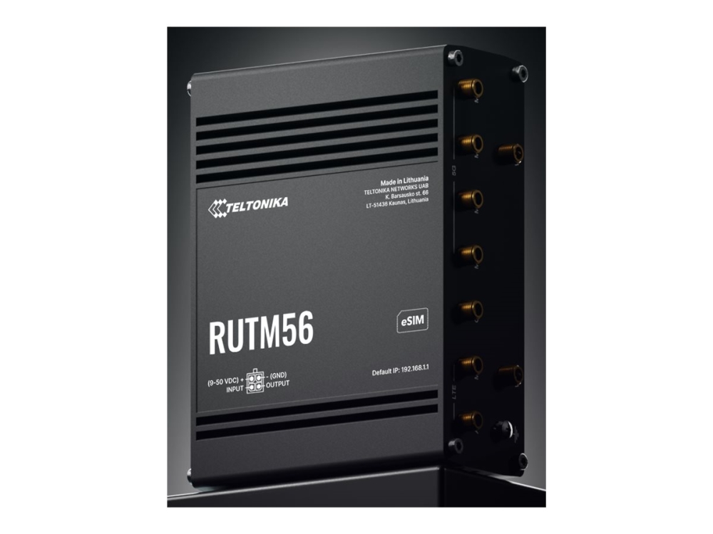Teltonika RUTM56 - Trådlös router - mesh - WWAN 4-ports-switch - 1GbE Dubbelband - 5G, 4G, 3G, 2G - DIN-skenmonterbar, väggmonterbar, bordsmonterbar - för P/N: BAT120000000, PR1KC647, PR1KCI49, PR1KS536, PR1US540, PR2PP10B, PR3PXAU3, PR4MK04K