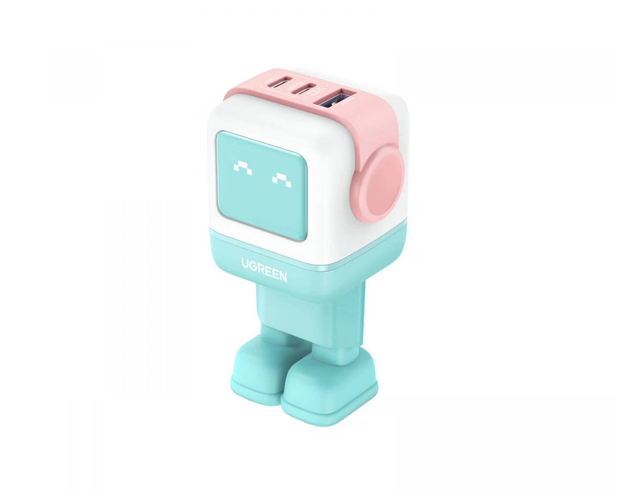 UGREEN Uno Robot GaN 65W Snabbladdare - 3 port - Rosa/Blå