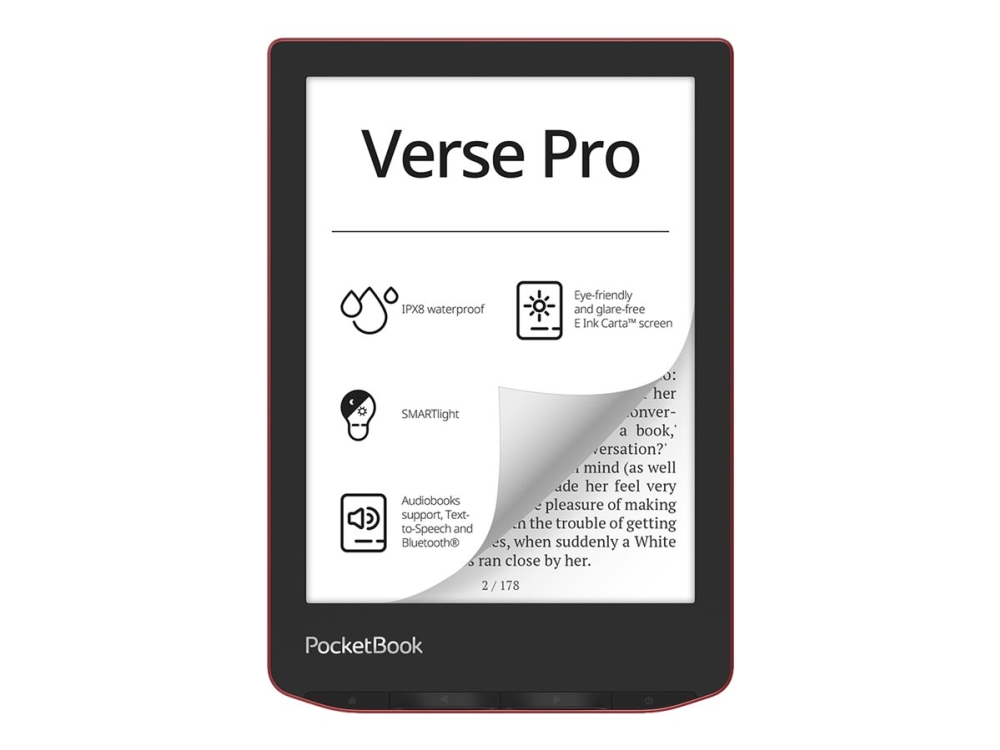 PocketBook Verse PRO - eBook-läsare - Linux 3.10.65 - 16 GB - 6 16 grå nivåer (4-bit) E Ink Carta (1072 x 1448) - pekskärm - Bluetooth, Wi-Fi - röd