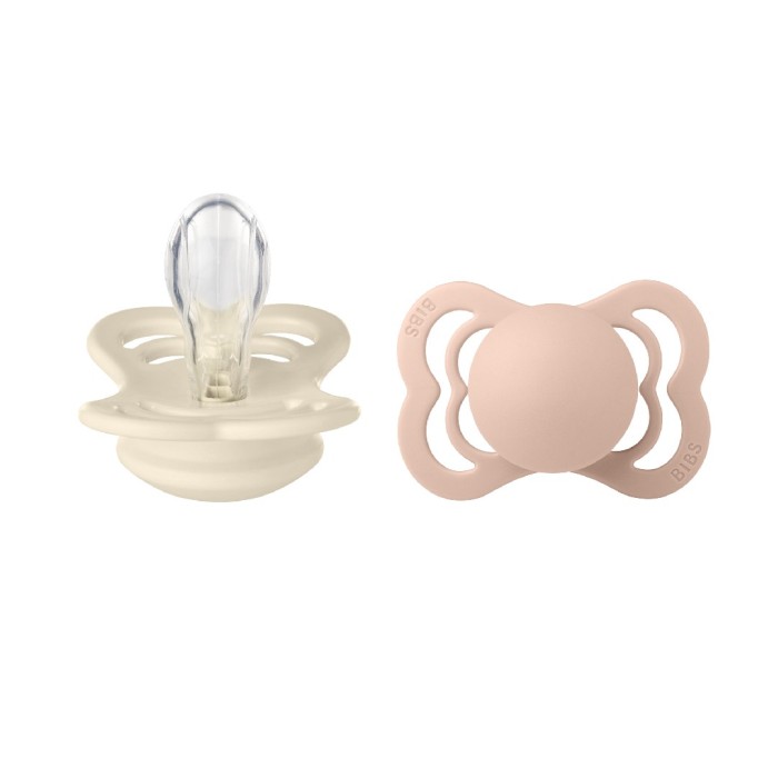 BIBS Pacifier Supreme 2 PACK Silicone Size 1 Ivory/Blush