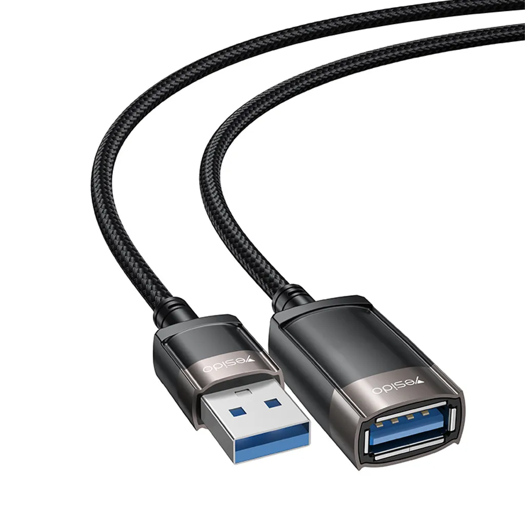 Yesido USB-A hane till hona förlängningskabel, 1,5m - Svart