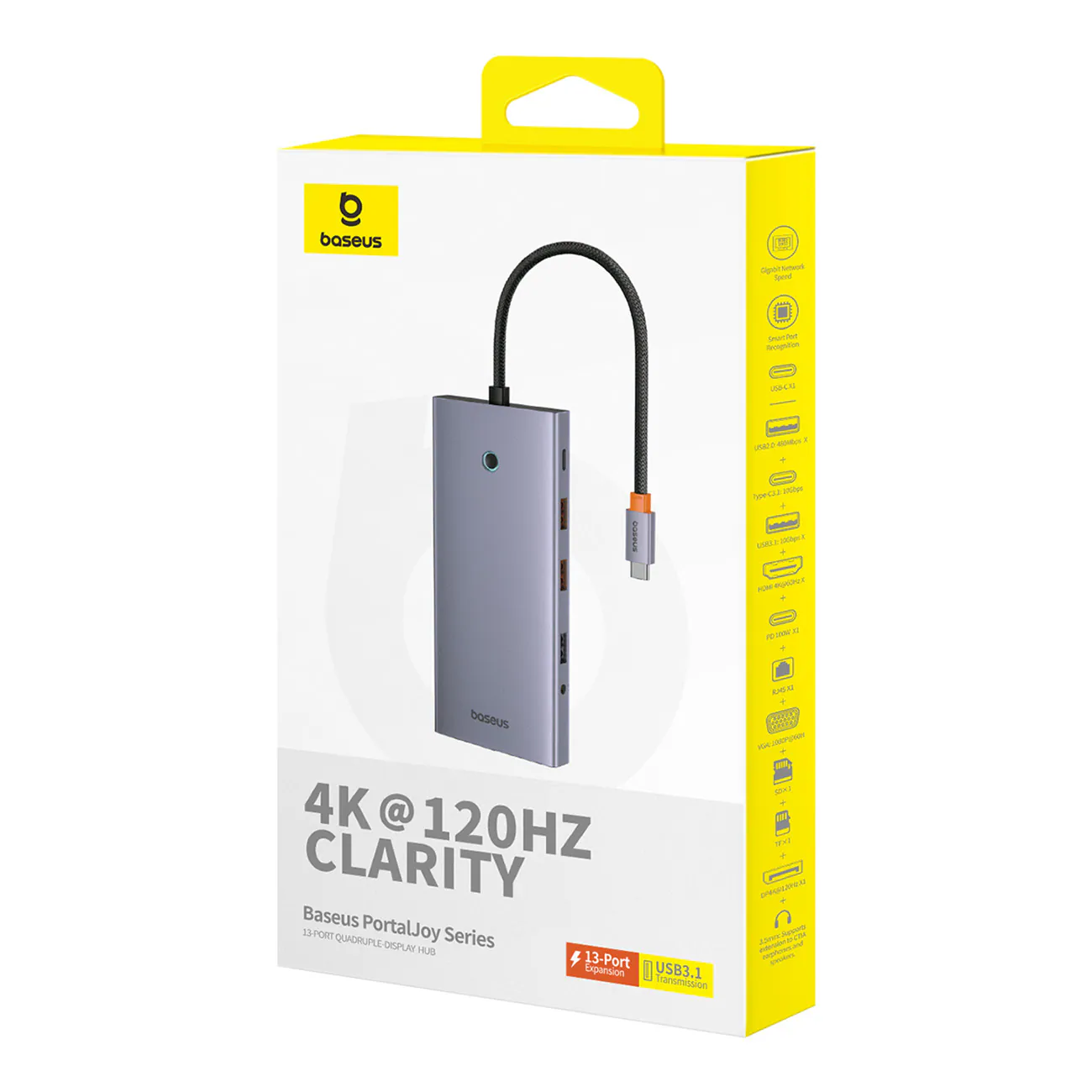 HUB Baseus PortalJoy 13in1 USB-C - 2x HDMI/DP/VGA/USB-A 3.1/USB-C 3.1/PD/RJ45/SD/TF/AUX - grå, bild 5