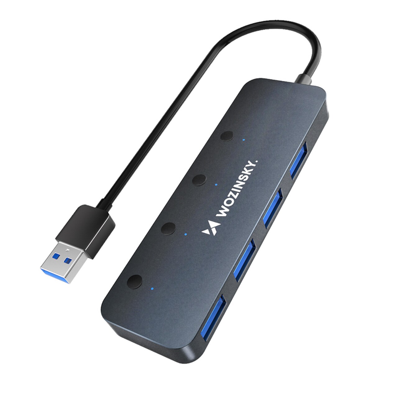 USB-A-hubb Wozinsky WHS080YSS 4 x USB-A 3.0 med switchar, aluminium, 30 cm kabel - grå, bild 2