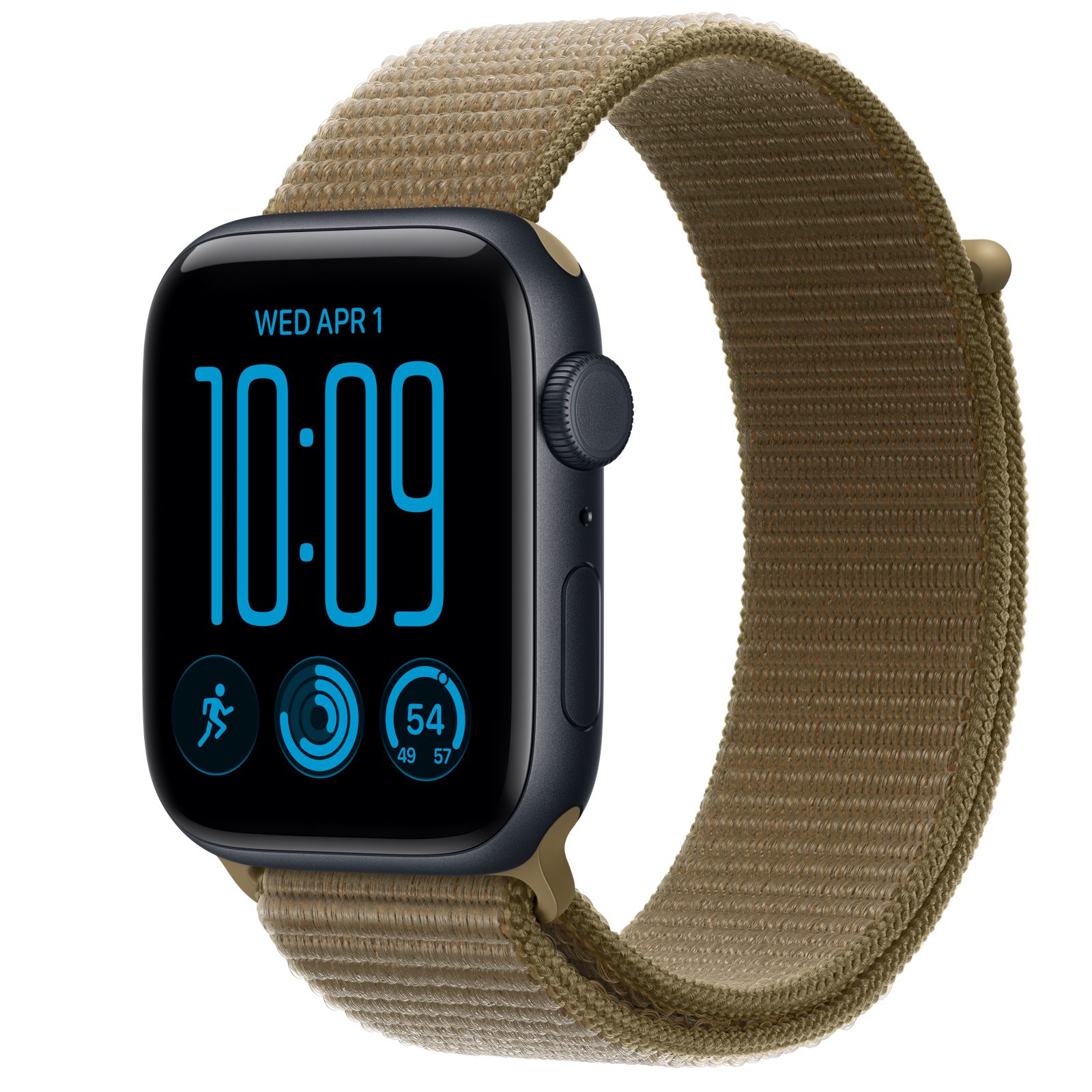 Apple Watch SE 3 (GPS + Cellular) • Aluminiumboett midnatt, 44 mm • Sportloop oliv