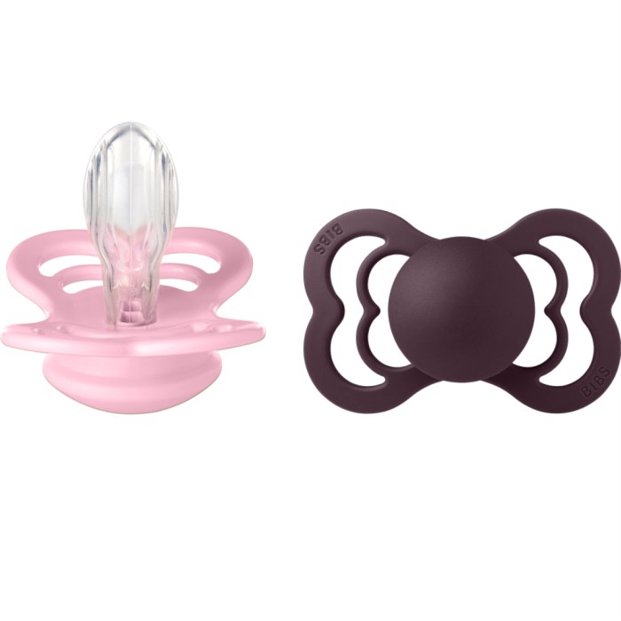 BIBS Pacifier Supreme Silicone Baby Pink Plum Size 2 2pcs