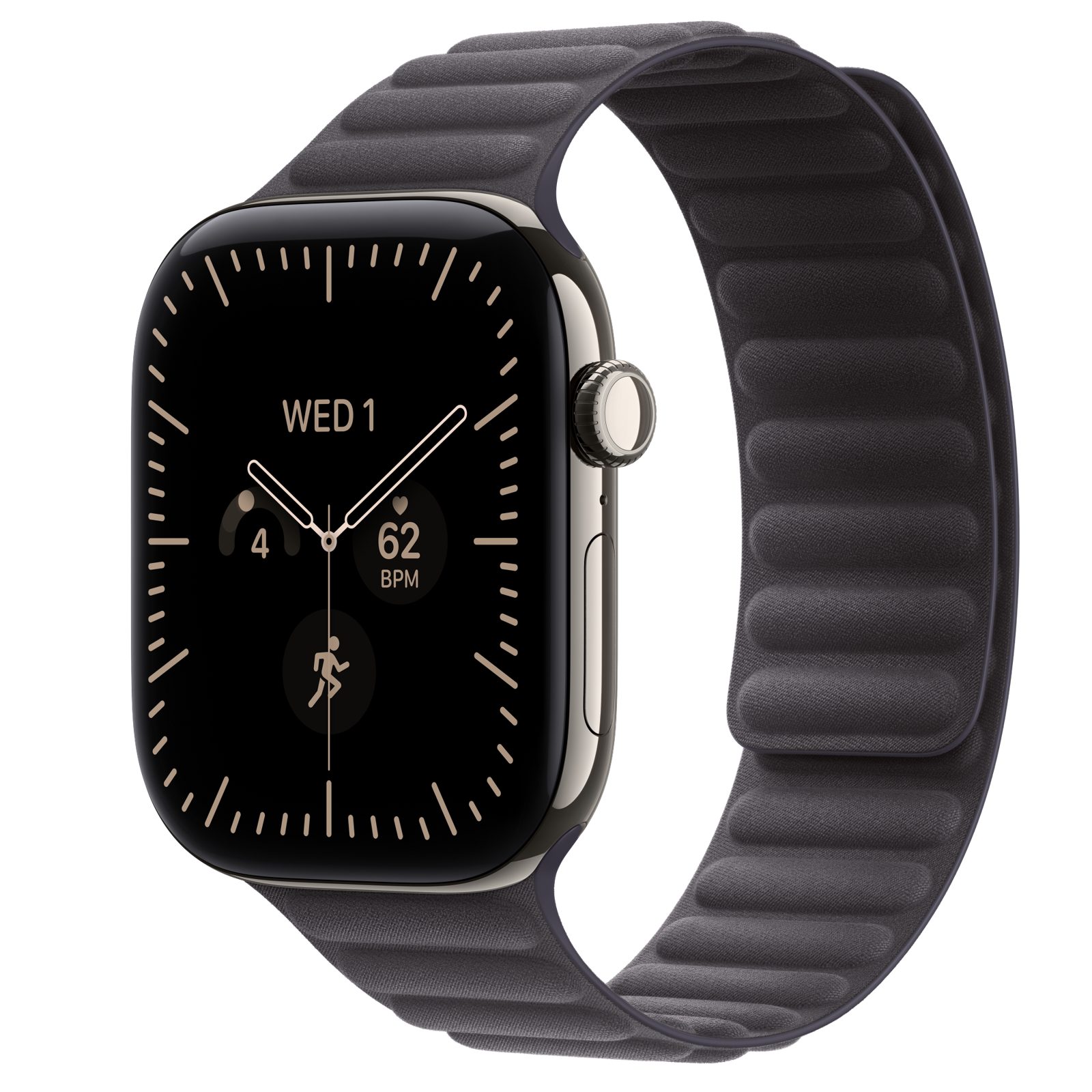 Apple Watch Series 12 (GPS + Cellular) • Titanboett naturlig, 46 mm • Magnetlänk midnatt