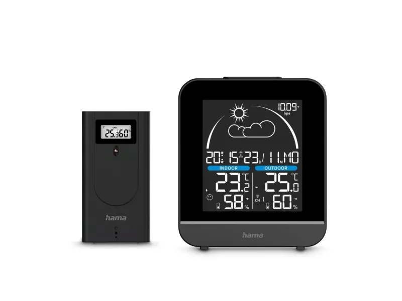 Hama La Gomera, Svart, Grå, Utomhusbarometer, Utomhushygrometer, Utomhustermometer, hygrometer, Termometer, Barometer, hygrometer, Termometer, 50 m, Batteri