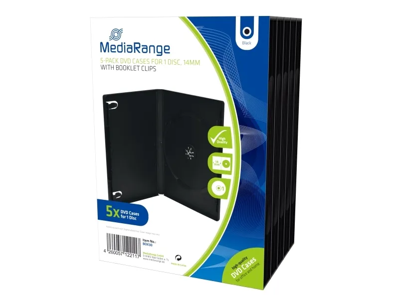MediaRange Retail-Pack DVD-Case Single - DVD-fodral - kapacitet: 1 CD/DVD - svart (paket om 5)