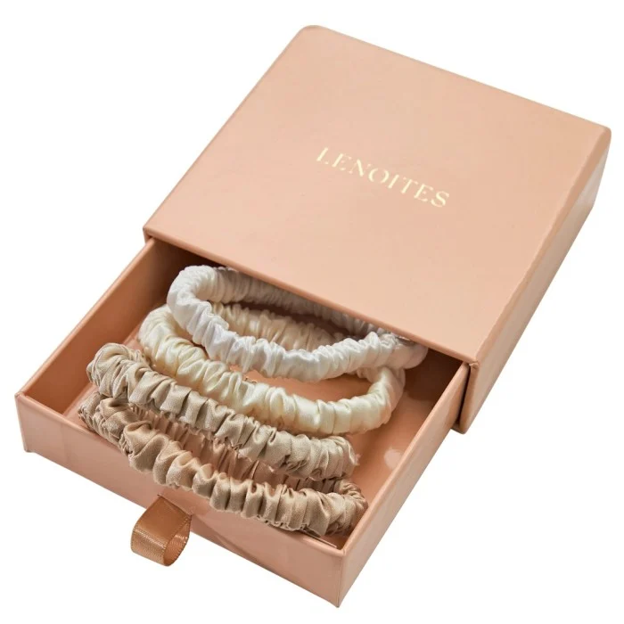 Lenoites Mulberry Silk Skinny Scrunchies White/Cream White/Beige/Light Brown 4 pcs, bild 3