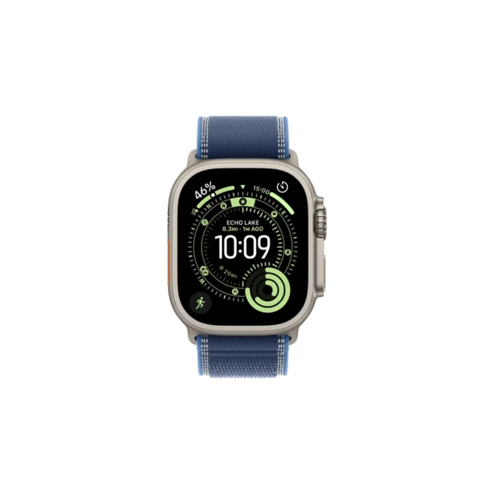 Apple Watch Ultra 3 GPS + Cell 49 mm naturlig titan, blå/klarblå terrängloop - M/L