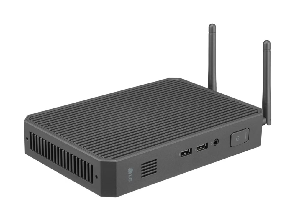 LG CQ600I-6P - Tunn klient - USFF 1 x Celeron N5105 / upp till 2.9 GHz - RAM 8 GB - SSD - eMMC 16 GB - NVMe - UHD Graphics - Gigabit Ethernet, IEEE 802.11ax (Wi-Fi 6) - IGEL OS - skärm: ingen - mörkgrå