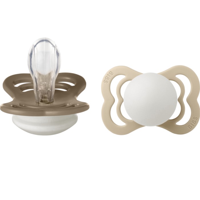 BIBS Pacifier Supreme Silicone Vanilla Glow Dark Oak Glow Size 1 2pcs