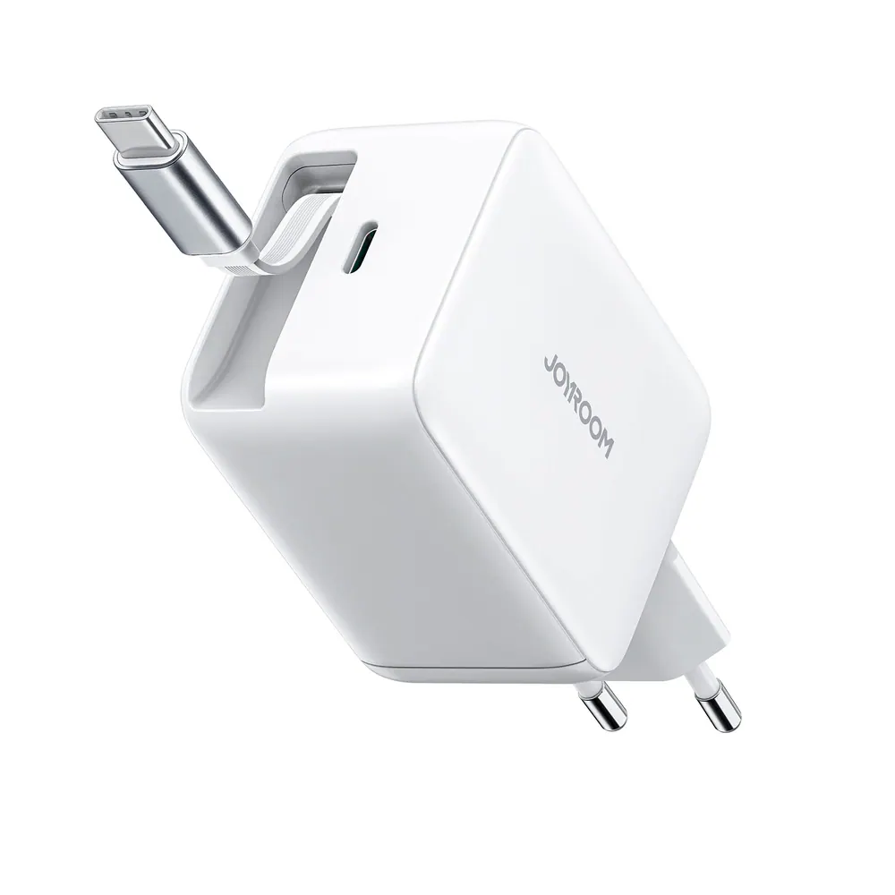 Joyroom GaN USB-C Laddare med Utdragbar Kabel 67W - Vit