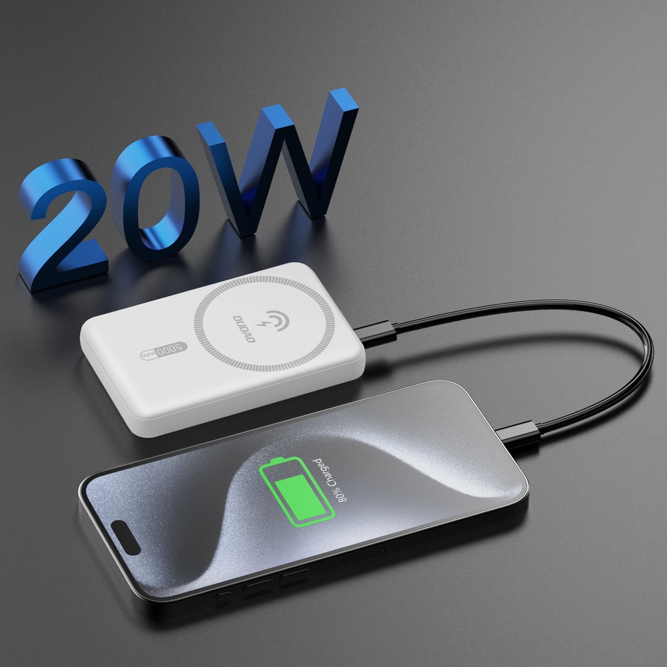 Dudao K14S magnetisk powerbank 20 W 5000 mAh 1x USB-A 1x USB-C – Vit, bild 5