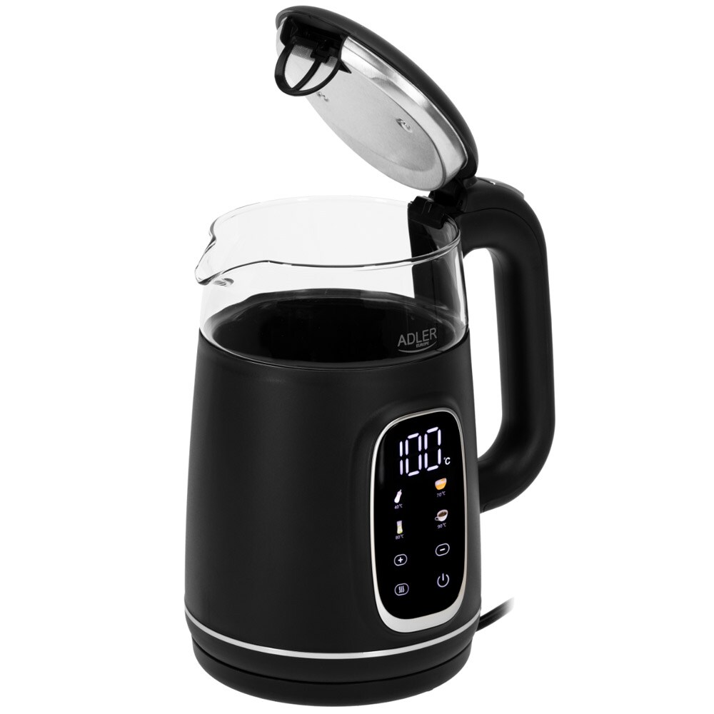 Adler AD 1305BS vattenkokare 1,7 L 2200 W temperaturkontroll, svart/silver, bild 3
