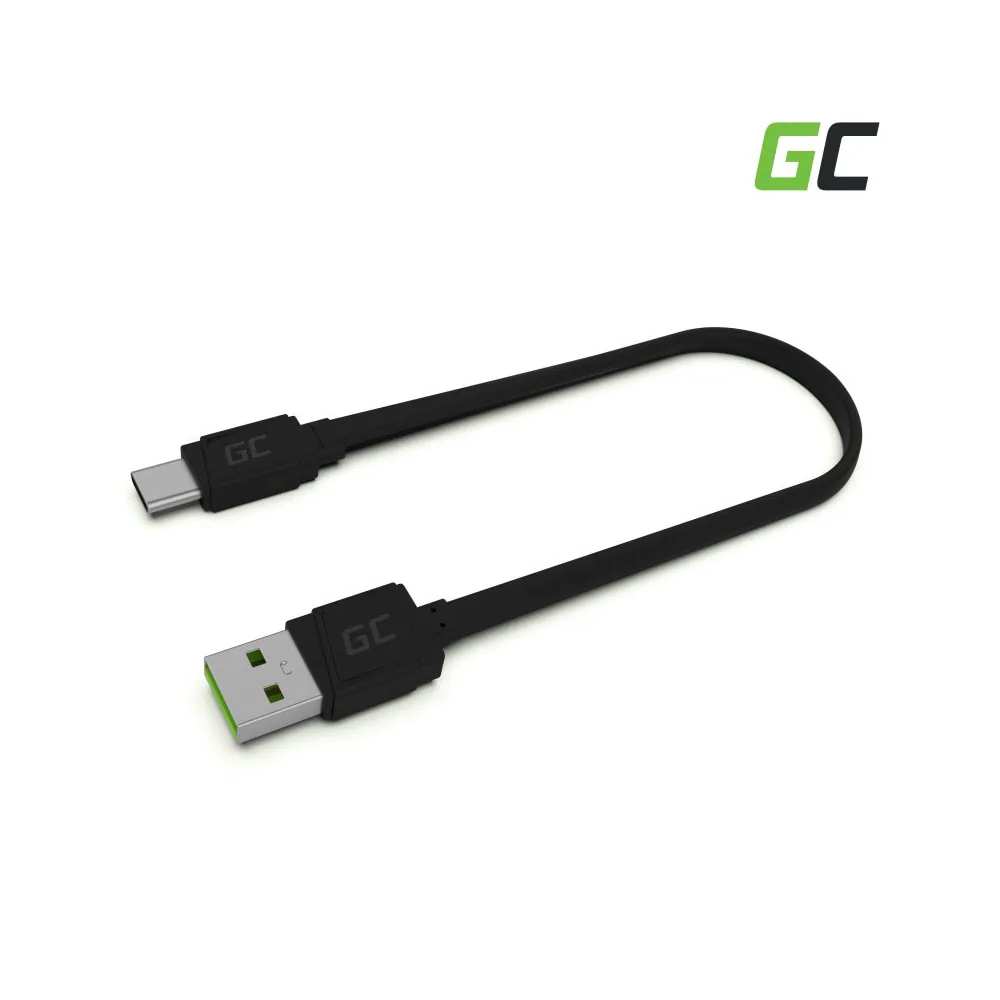 USB-kabel Green Cell USB-C till USB-A, flat, 0,25 meter - Svart