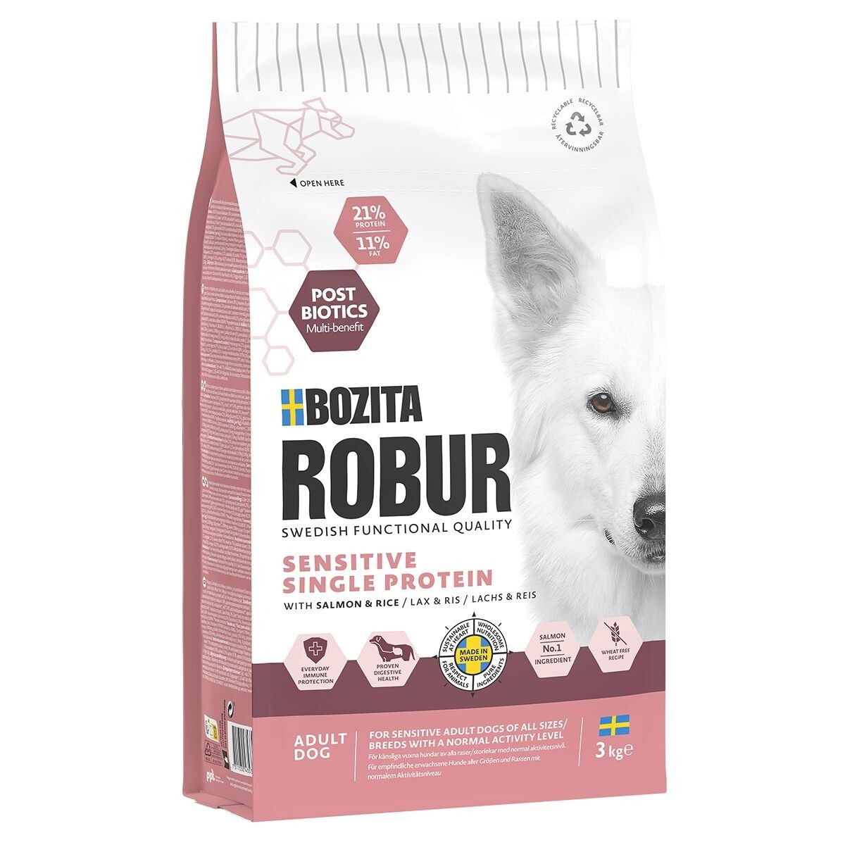 Bozita Robur Adult Sensitive Single Salmon Torrfoder till Hund 3kg, bild 2