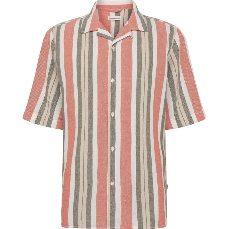 KnowledgeCotton Apparel Box Sl Striped Cotton Shirt Green Stripe - S