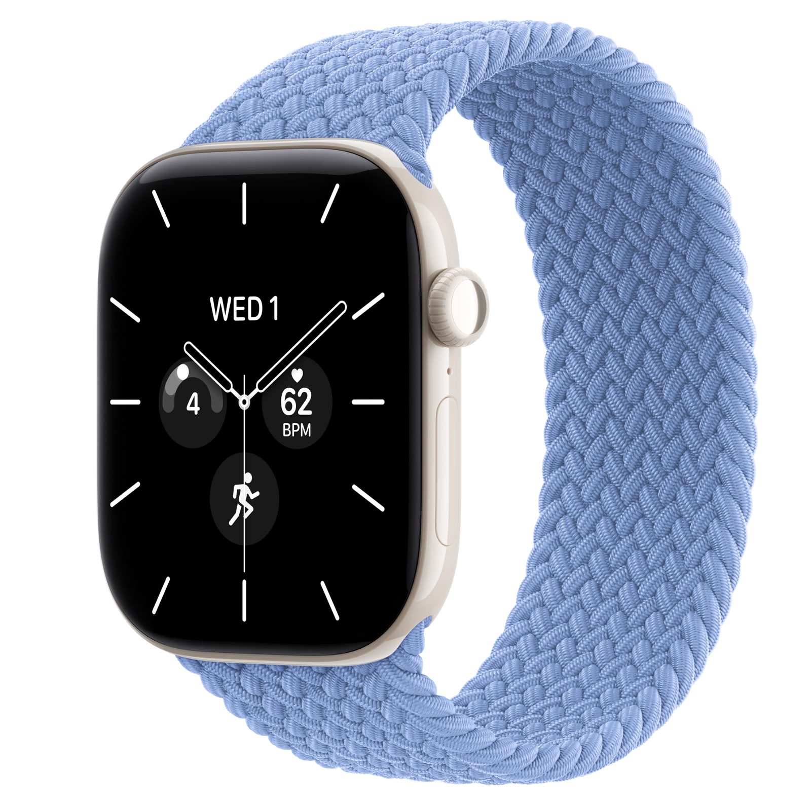 Apple Watch Series 12 (GPS + Cellular) • Keramikboett pärlvit, 46 mm • Flätad sololoop ängsblå