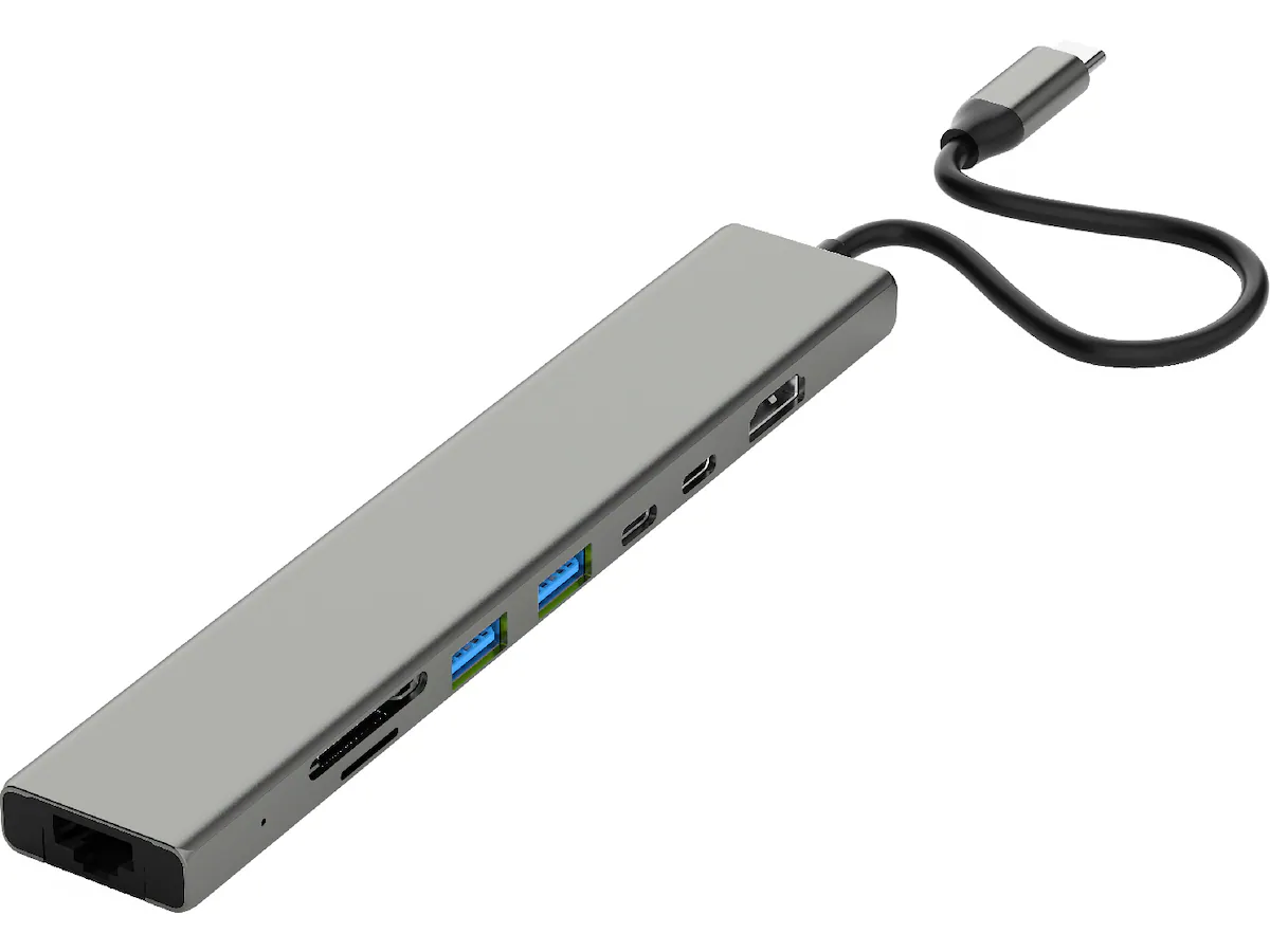 Andersson USB-C Hub 2xUSB-A / 1xUSB-C / HDMI / Ethernet / SD/microSD / USB-C PD100W - Grå