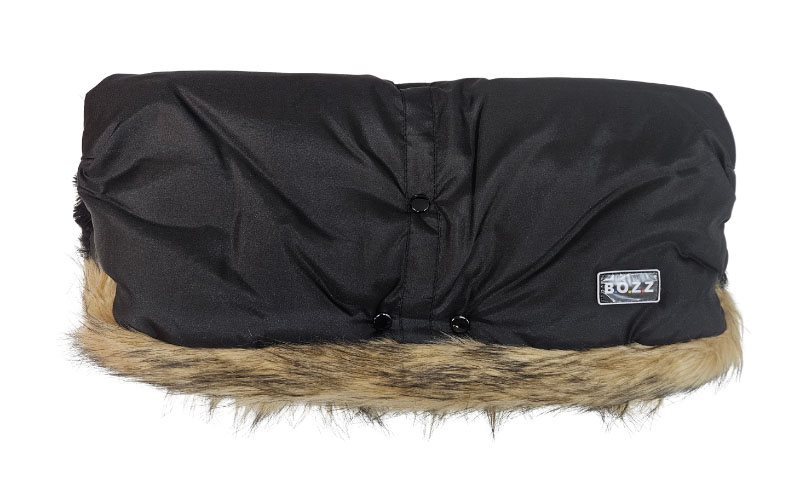 Bozz handmuff slät med päls, svart